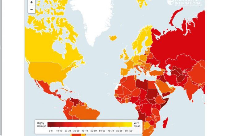 Δείτε την κατάταξη των χωρών στον παγκόσμιο χάρτη διαφθοράς